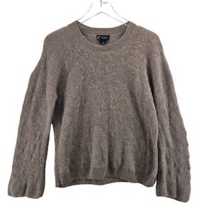 C by Bloomingdales Cashmere Sweater Womens L Neutrals Tan Textured Knit Crew